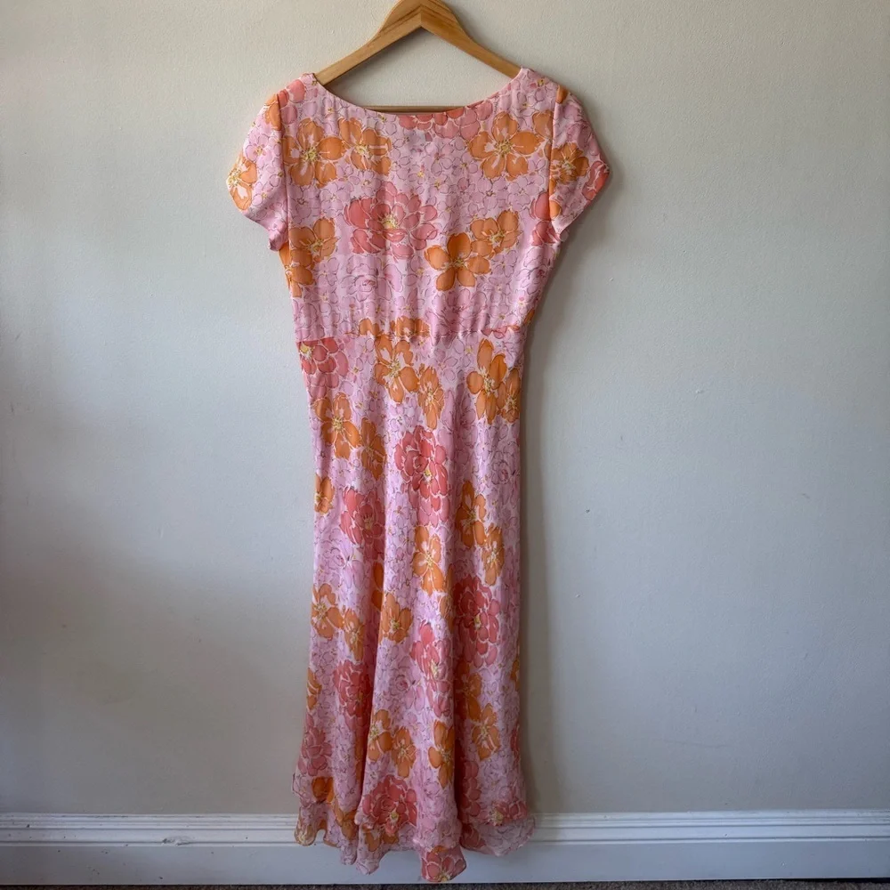 CONSIGNED—Talbots Pink and Orange Silk Floral Dress - Picture 5 of 5